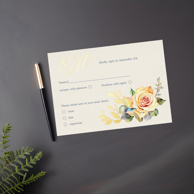 Carte De Vœux En Aluminium Roses et Eucalyptus Aquarelle RSVP (Créateur téléchargé)