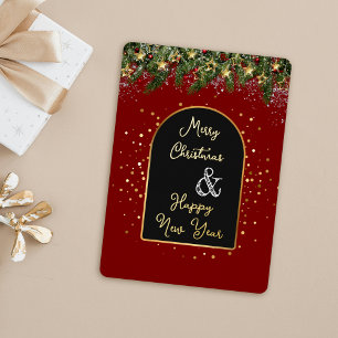 Carte De Vœux En Aluminium Rouge élégant Or Papier d'aluminium Noël Nouvel An