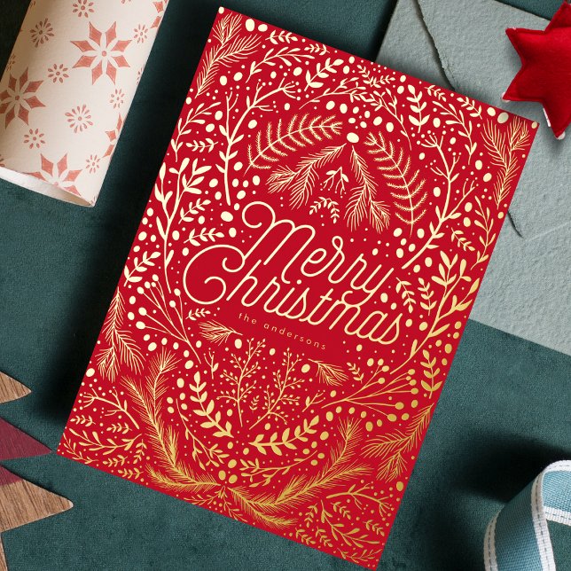Carte De Vœux En Aluminium Rouge Gold Foliing & Berries Joyeux Noël (Créateur téléchargé)