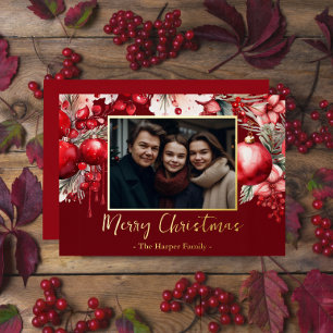 Carte De Vœux En Aluminium Rouge Poinsettia une photo