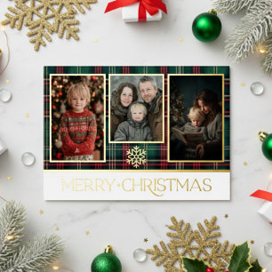 Carte De Vœux En Aluminium Rouge & Vert Tartan Carreaux Joyeux Noël Photo
