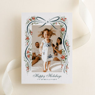 Carte De Vœux En Aluminium Ruban de Noël festif avec Poinsettias