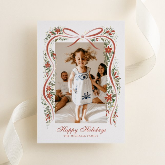 Carte De Vœux En Aluminium Ruban de Noël festif avec Poinsettias (Créateur téléchargé)