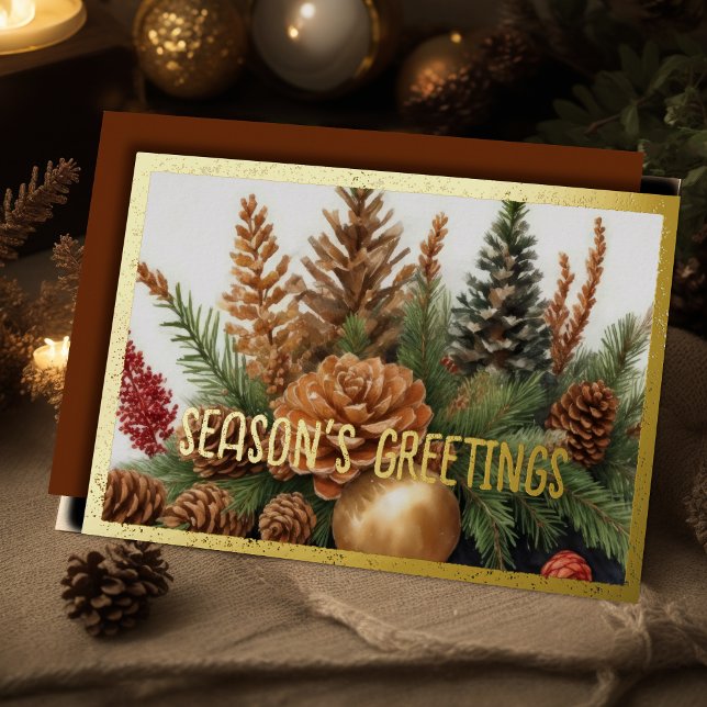 Carte De Vœux En Aluminium Russe À feuillage persistant Pinecone Aquarelle No (Créateur téléchargé)