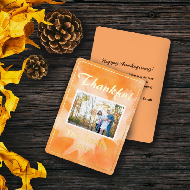 Carte De Vœux En Aluminium Russe aquarelle Orange Automne Photo Thanksgiving (Créateur téléchargé)