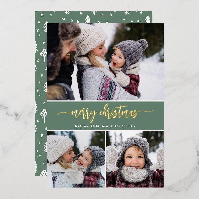 Carte De Vœux En Aluminium Russe moderne Joyeux Noël Trois Photo (Recto/Verso)
