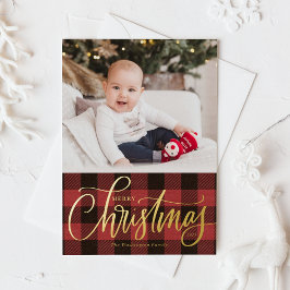 Carte De Vœux En Aluminium Russe Red Buffalo Plaid Joyeux Noël Photo