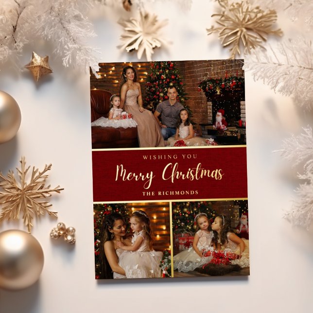 Carte De Vœux En Aluminium Rustic 5 photo collage Joyeux Noël famille (Créateur téléchargé)