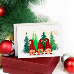 Carte De Vœux En Aluminium Rustic Gnomes Festive Merry Christmas Real Gold