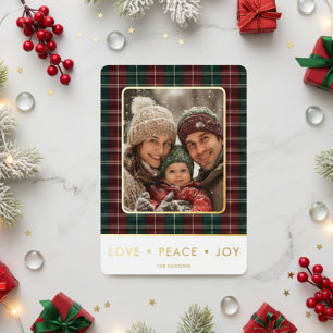 Carte De Vœux En Aluminium Rustic Plaid Love Peace Joie Photo Noël