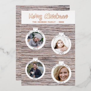 Carte De Vœux En Aluminium Rustique Bois boules de Noël Famille Photo Collage