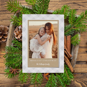 Carte De Vœux En Aluminium Rustique Kraft hiver Plaid Photo de Noël