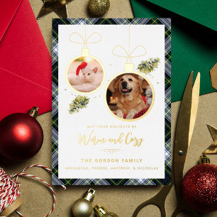 Carte De Vœux En Aluminium Rustique Plaid Noël 2 Animaux de compagnie Photos 