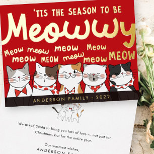 Carte De Vœux En Aluminium Saison pour être Meowww Noël Mignon Chats qui chan