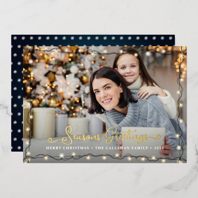 Carte De Vœux En Aluminium Saisons Salutation feux de Noël (Recto/Verso)