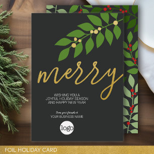 Carte De Vœux En Aluminium Salutation de Noël d'affaires - Charcoal Merry Gol