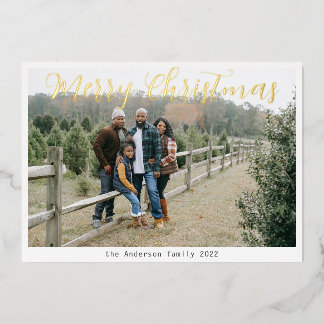 Carte De Vœux En Aluminium Salutation photo classique Joyeux Noël Gold Script