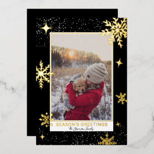 Carte De Vœux En Aluminium Salutations de saison étoiles neige photo noir