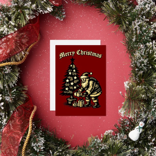Carte De Vœux En Aluminium Santa Clause Under Christmas Tree (Insitu)