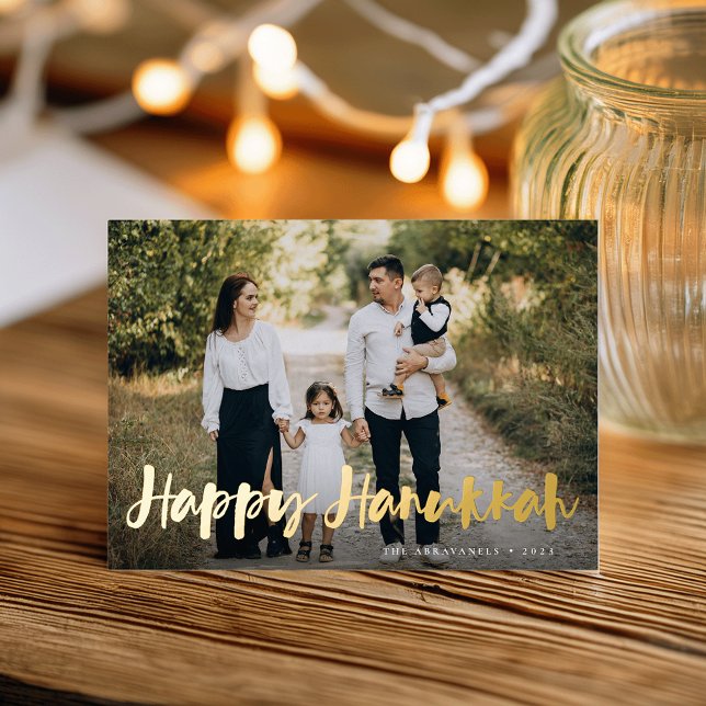 Carte De Vœux En Aluminium Script de brosse - Hanoukka photo complète (Créateur téléchargé)