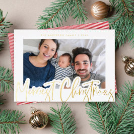 Carte De Vœux En Aluminium Script moderne Merriest Christmas Photo Gold