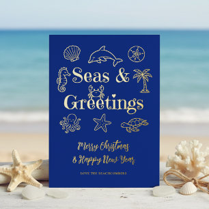 Carte De Vœux En Aluminium Seas & Greetings Typographie Côtière Noël