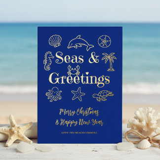Carte De Vœux En Aluminium Seas & Greetings Typographie Côtière Noël