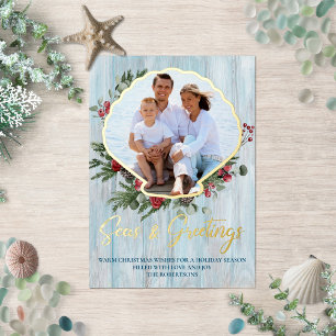 Carte De Vœux En Aluminium Seas N Salutations Seashell Christmas Photo Gold