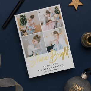 Carte De Vœux En Aluminium Shine Bright Christmas 4 Photo Collage Gold