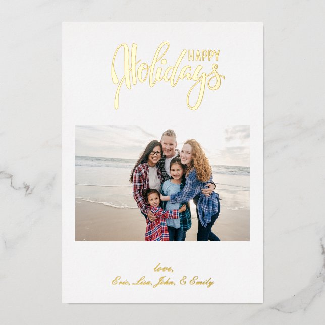 Carte De Vœux En Aluminium Simple 5 Photo Happy Holidays Family (Recto)