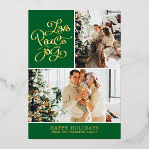 Carte De Vœux En Aluminium Simple Elegant Green Love Peace Joy Photo Collage