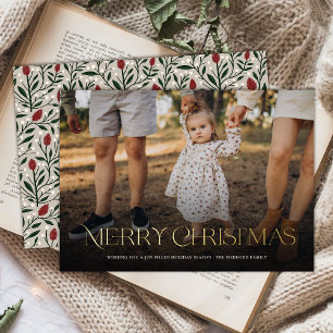 Carte De Vœux En Aluminium Simple élégant Joyeux Noël Floral Retour
