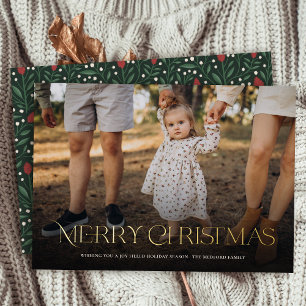 Carte De Vœux En Aluminium Simple élégant Joyeux Noël Floral Retour