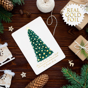 Carte De Vœux En Aluminium Simple Elegant Or Blanc Arbre de Noël Holi