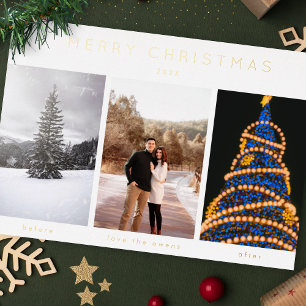 Carte De Vœux En Aluminium Simple feuille Trois photos Joyeux Noël