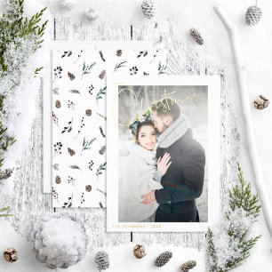 Carte De Vœux En Aluminium Simple Joyeux Noël Pinecone Mariage Photo