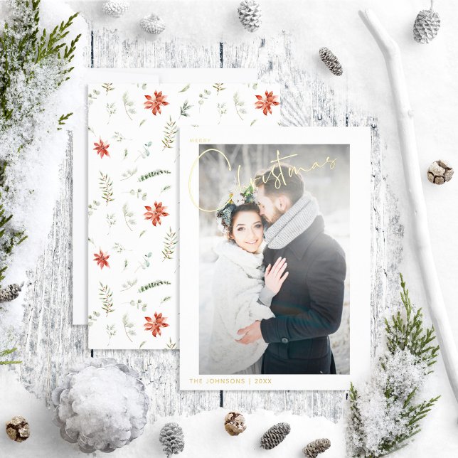 Carte De Vœux En Aluminium Simple Joyeux Noël Poinsettia Mariage Photo (Créateur téléchargé)