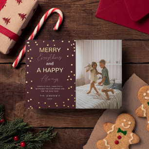 Carte De Vœux En Aluminium Simple "Joyeux tout" Photo Christmas Gold