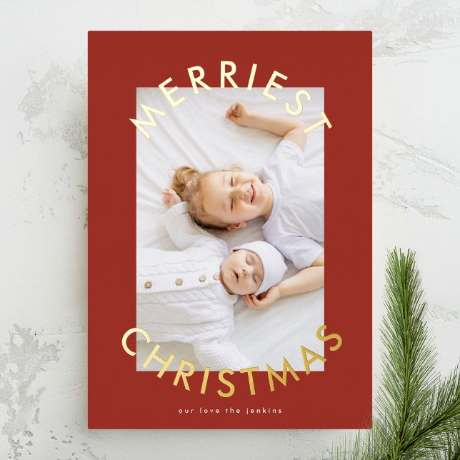 Carte De Vœux En Aluminium Simple moderne Gold Bold Merriest Christmas Photo (Créateur téléchargé)