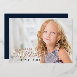 Carte De Vœux En Aluminium Simple moderne Joyeux Noël Photo Rose Gold
