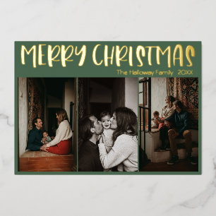 Carte De Vœux En Aluminium Simple Noël vert Trois photos   Or