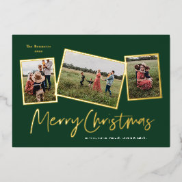 Carte De Vœux En Aluminium Simple Script Joyeux Noël 3 Photo Collage Or