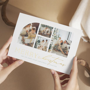 Carte De Vœux En Aluminium Simplistic Modern Photo Collage Noël