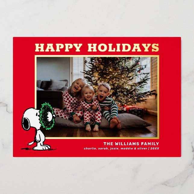 Carte De Vœux En Aluminium Snoopy Christmas Family Photo (Recto)