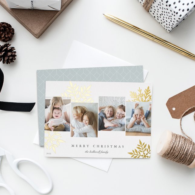 Carte De Vœux En Aluminium Snowdrop 4 Photo Collage Joyeux Noël (Créateur téléchargé)