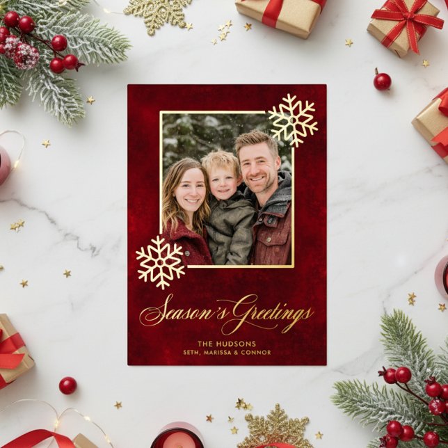 Carte De Vœux En Aluminium Snowflake Red Velvet Photo Joyeuses Fêtes (Créateur téléchargé)