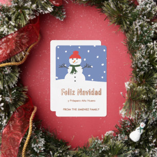 Carte De Vœux En Aluminium Snowman d'hiver Feliz Navidad y Prospero Año Nuevo