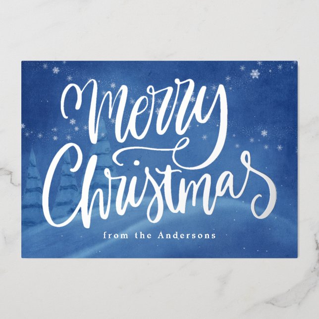 Carte De Vœux En Aluminium SnowWinter Joyeux Noël Argent (Recto)