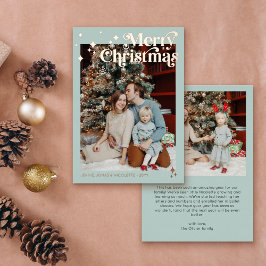 Carte De Vœux En Aluminium Soft Mint Retro Font Flares Photo Merry Christmas