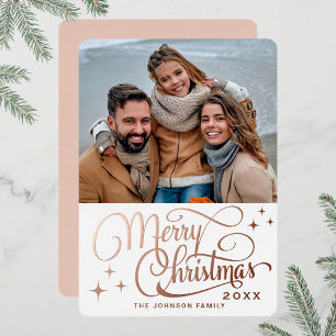 Carte De Vœux En Aluminium Sparkel moderne de Noël Rose d'or